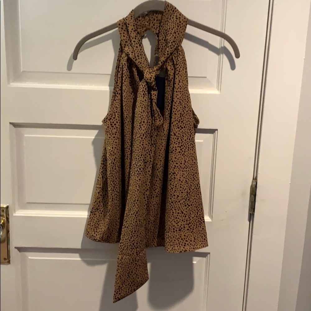 Cheetah style top with tie neck